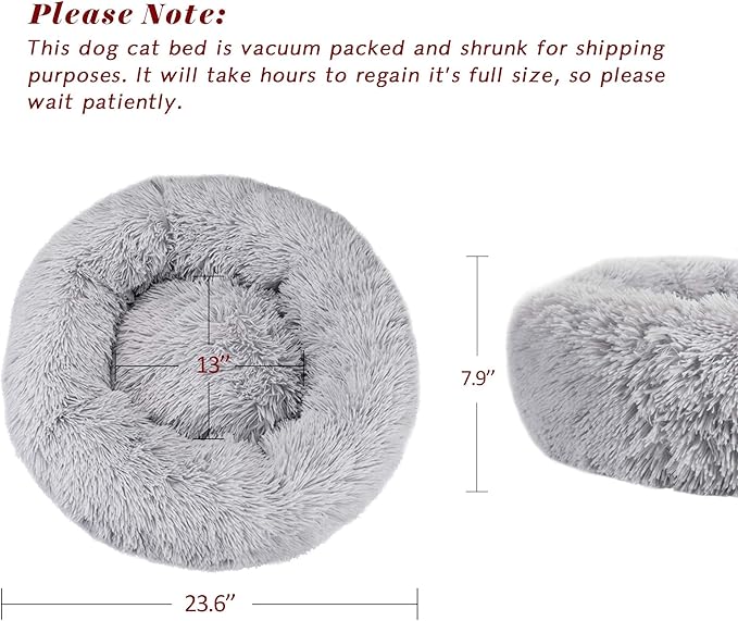 Calming Cat Beds for Indoor Cats, Anti Anxiety Round Fluffy Plush Faux Fur Cat Bed, Washable 23 inches Small Dog Bed & Cat Bed