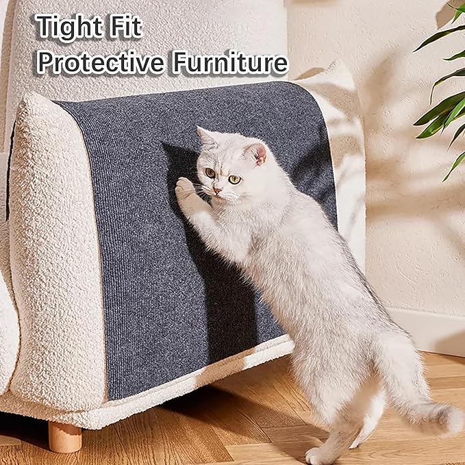 Trimmable Cat Scratching Mat, 78.74"x15.75" Cat Scratch Mat DIY Post Carpet Covered, Self-Adhesive Cat Tree Shelves Replacement Mat for Cat Wall Couch Furniture (Light Grey)