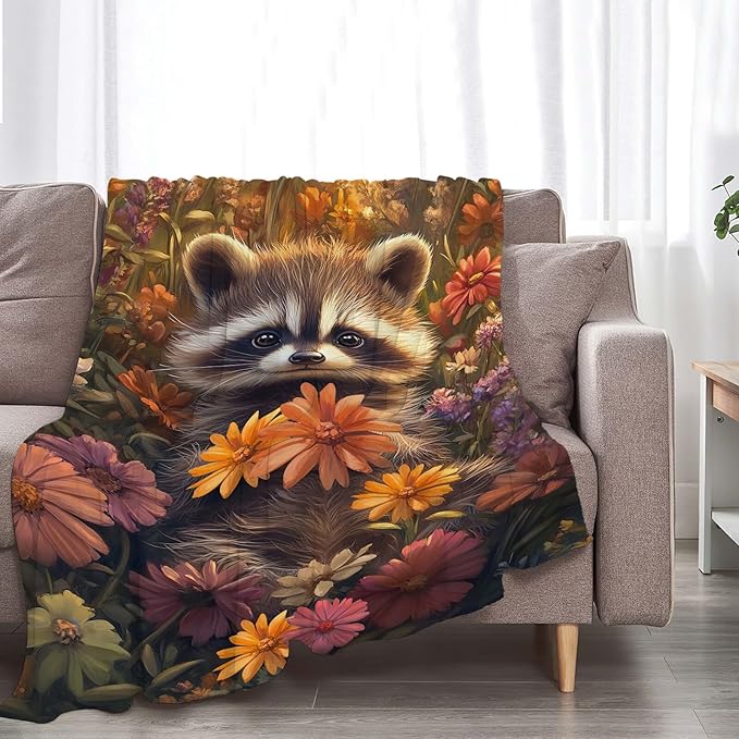 Raccoon Throw Blanket Raccoon Gifts for Kids Girls Boys Adults Women Men Soft Cozy Warm Plush Fluffy Fuzzy Fleece Blanket Decor 40''X50''