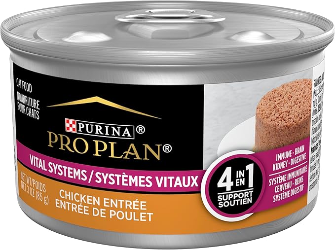 Purina Pro Plan Vital Systems Chicken Wet Cat Food Pate 4-in-1 brain, kidney, digestive and immune formula - (Pack of 24) 3 oz. Cans