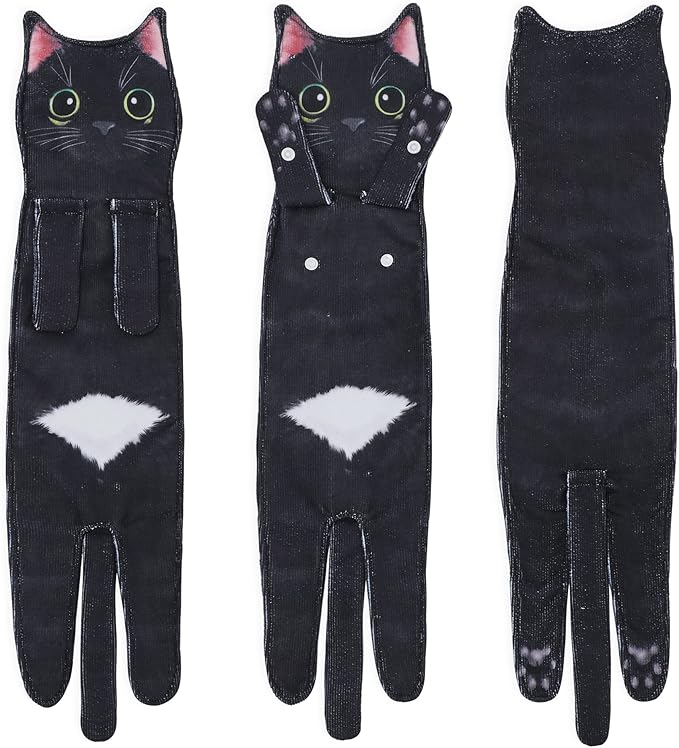 Cat Funny Hand Towels for Bathroom Kitchen- Cute Decorative Kitten Decor Hanging Face Towels- Unique Housewarming Valentines Mothers Birthday Gifts for Women Mom Cat Lovers