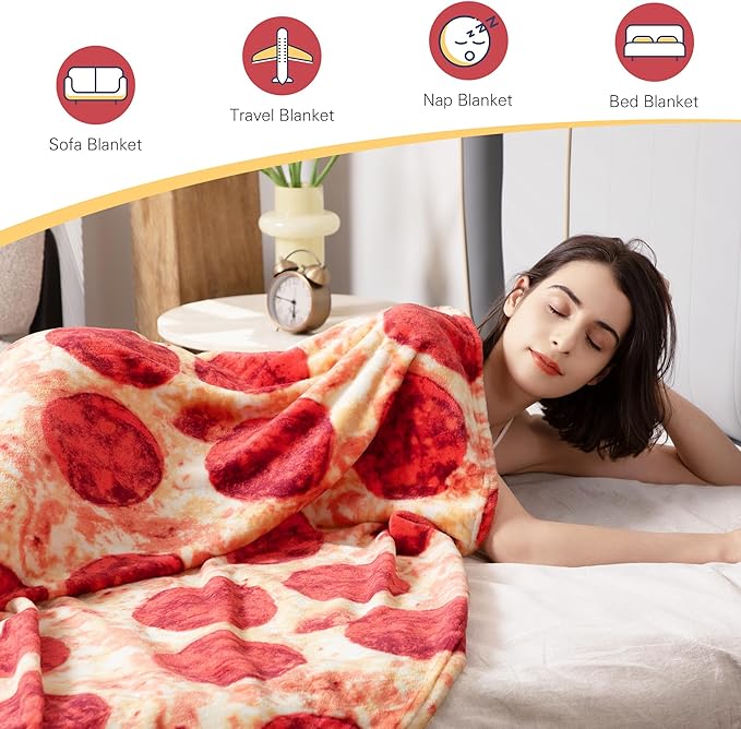 LetsFunny Pizzas Blanket, 2.0 Double Sided Wrap Throw Blanket for Adults Kids, Giant Funny Realistic Food Blankets, Soft Flannel Round Throw Blanket Cool Presents 71in