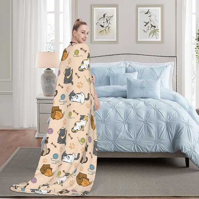 Cat Pattern Blanket, Cute Feline Design Cozy Throw Blanket for Adults Kids Pet,Soft Fluffy Lightweight Warm Plush Fleece Blanket for Couch Bed Sofa, for Cat Lovers 50"x40"
