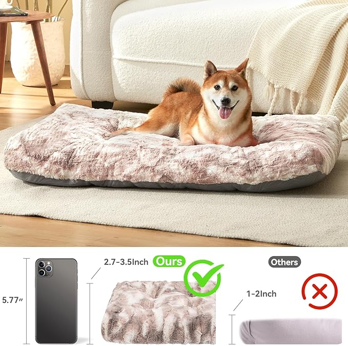 2 in 1 Dog Bed Crate Pad Mat Washable Reversible (Cool & Warm) Soft Fluffy Pet Kennel Beds for Large Medium Small Puppy Cat Sleeping Mattress Machine Wash Dog Cooling Mats (Dot Brown, 35" 23")