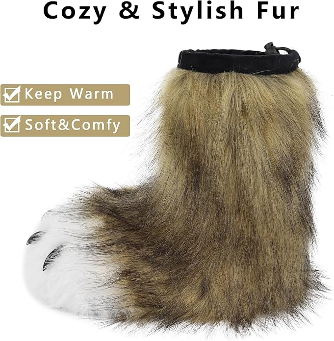 Animal Fuzzy Slippers Bear Cat Wolf Dog Fox Fursuit Feet Paw Claw Shoes Furry Boots Costume Accessories for Adult Kids