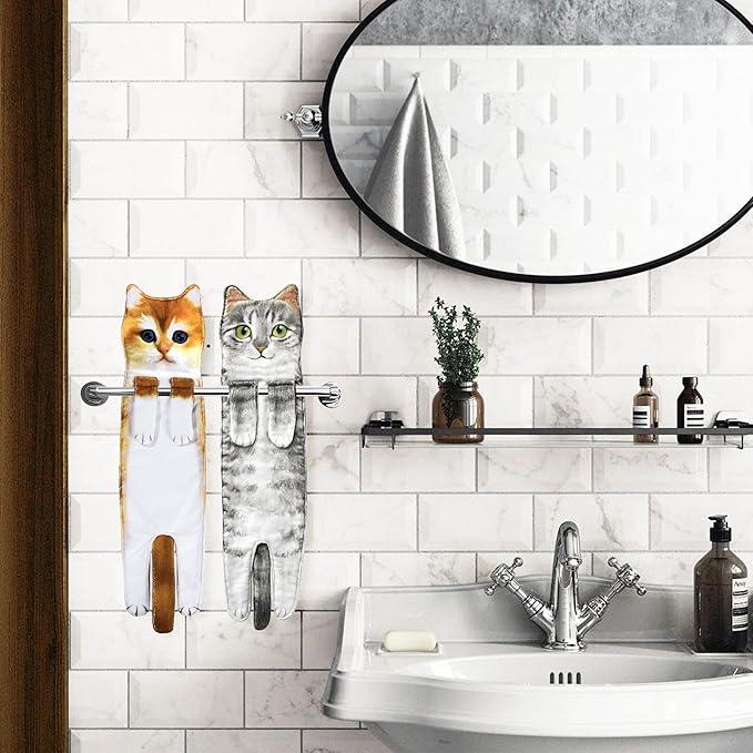 Funny Cat Gifts for Women Mom Grandmom- Cute Cat Hand Towel for Bathroom Kitchen- Unique Housewarming Valentines Mothers Birthday Christmas Gag Gifts for Women Mom Cat Lovers