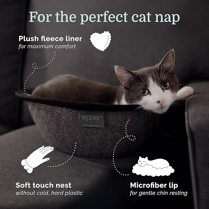Hepper Cat Nest - Washable Cat Bed with Removable Fluffy Fleece Liner - Cozy Comfy Calming Cat Bed Round Shape - Cat Warming Bed - Donut Cat Bed Desk Ready - Small Cat Bed for Indoor Cats