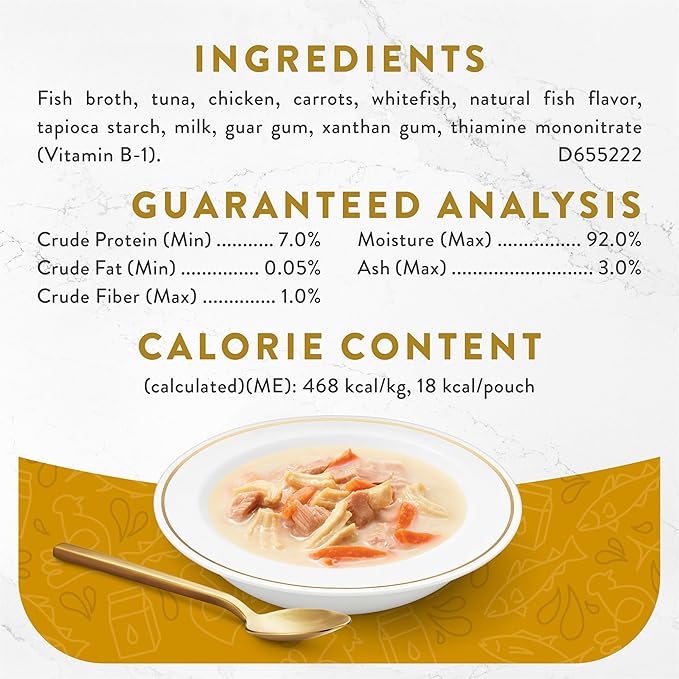 Purina Fancy Feast Lickable Wet Cat Food Broth Topper, Creamy With Tuna, Chicken, and Whitefish - (Pack of 16) 1.4 oz. Pouches