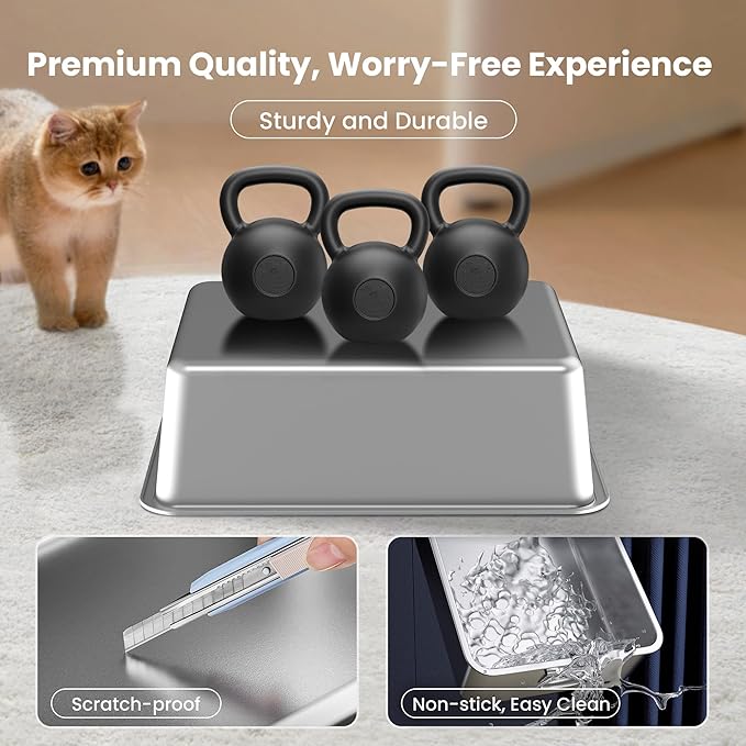 3 Pack Stainless Steel Cat Litter Box, Large Metal High Sides Litter Box for Kittens,19.7"x13.8"x5.9" Indoor Litter Tray Easy to Clean, Rust-Resistant, Odor-Free