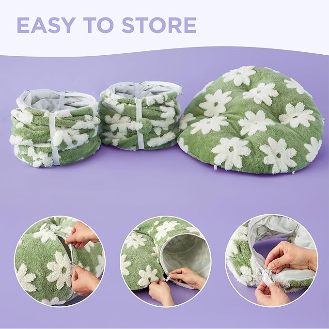 Lesure Large Cat Tunnel Bed for Indoor Cats - Cute Cat Donut Tunnel with Washable Circle Cushion, Round Pet Play Tunnel Toy for Kitten/Puppy/Rabbit,Green