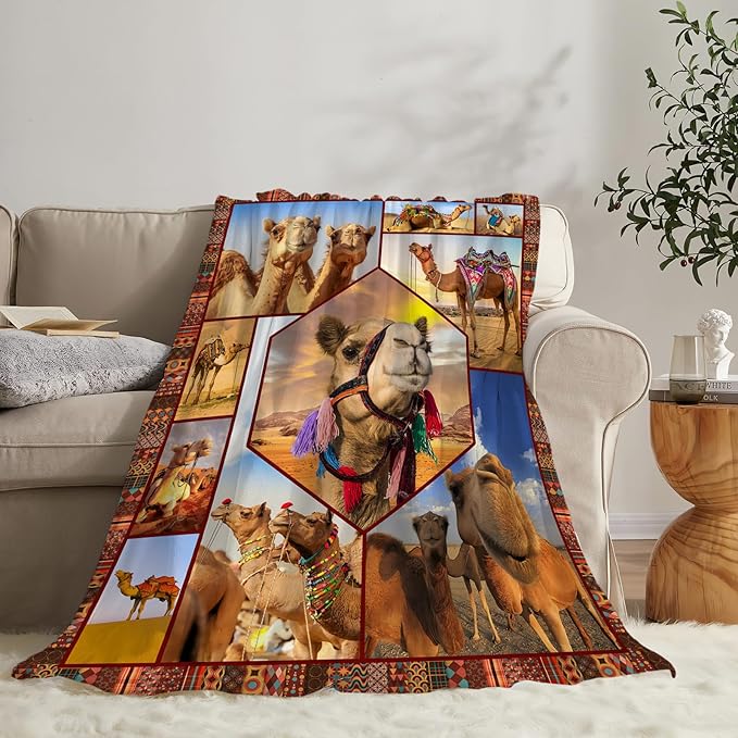 Camel Blanket Ultra Soft Cozy Camel Throw Blanket Fleece Fuzzy Plush Bedding Desert Camel Lovers Gifts for Women Girls Kids Adults 80"x60"
