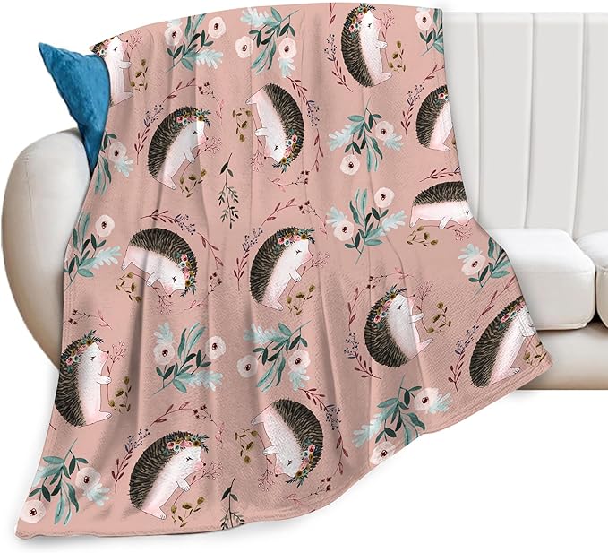 Ultra Soft Cozy Plush Hedgehog Throw Blanket - Hedgehog Lovers Gifts for Girls, Women, Kids & Adults - Lightweight Flannel Comfy Blankets for Nursery, Couch, Sofa - 80"x60"