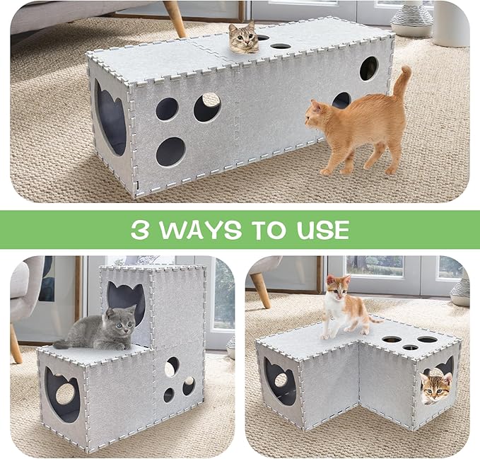 Fhiny Cat Tunnel for Indoor Cats, 14 PCS Felt Peekaboo Cat Cave with Interactive Peep Holes Foldable Kitten Play Tubes & Tunnels Cat Hideaway Cave Soft Felt Cat Toys for Small & Medium Cats