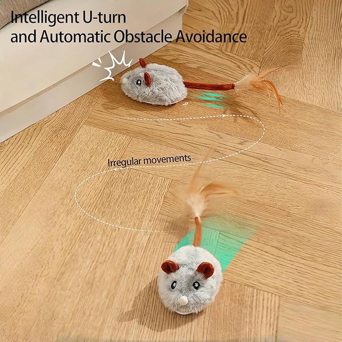 Interactive Cat Toy Mouse, Moving Mouse Automatic Cat Toys Electronic Mice, Rechargeable Squeaky Cat Mouse Toys for Kitten Indoor/Outdoor Exercise（Long Velvet）