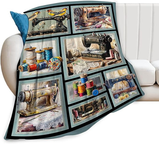 Ultra Soft Cozy Fleece Fuzzy Plush Throw Blanket - Sewing Machine Decor Gifts for Women, Girls & Adults - 60"x50"