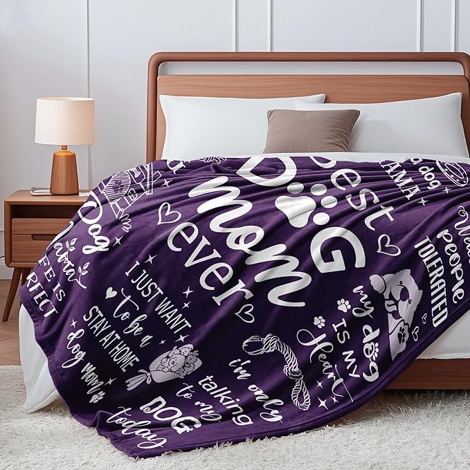 Dog Mom Gifts Blanket for Women, Dog Mom Throw Blankets for Women, Soft Flannel Blanket 50"x40" Dogs Themed Gifts for Dogs Lovers, Home Decor for Bed Sofa