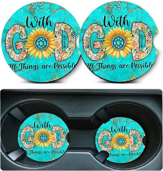Car Coasters for Cup Holders,2 Pack Christian Motivational Car Coasters,2.75" Universal Size Anti Slip Rubber Mat,Automotive Cup Holder Decal Decor,Christian Gifts for Women,Men,Mom