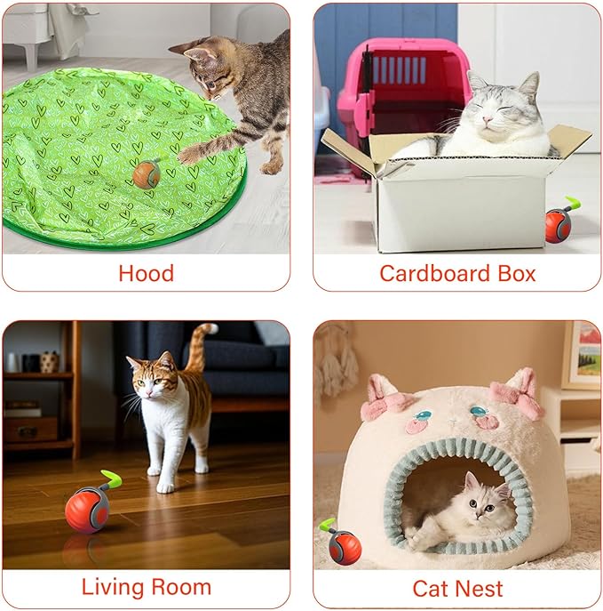 Interactive Cat Ball Toy with Feather, Speedy Tail 2.0 cat Toys, Smart Cat Toys Ball for Indoor Cats, Motion Activated Automatic Cat Toy Ball, USB Rechargeable Cat Toys, Orange