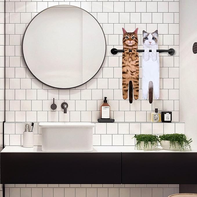 Cat Funny Hand Towels for Bathroom Kitchen- Cute Decorative Kitten Decor Hanging Face Towels- Unique Housewarming Valentines Mothers Birthday Gifts for Women Mom Cat Lovers