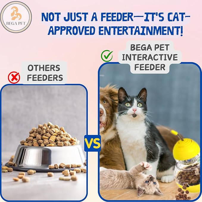 Cat Treat Toy for Indoor Cats - 16.3 '' Cat Interactive & Wand Toy for Bored Adult & Kitten Puzzle Slow Feeder Training Bowl Food Dispenser Track Balls - Christmas & Birthday Gifts (Yellow)