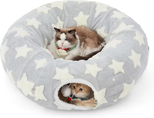 Lesure Cat Tunnel Bed for Indoor Cats - Cute Cat Donut Tunnel with Washable Circle Cushion, Round Pet Play Tunnel Toy for Kitten/Puppy/Rabbit, Grey