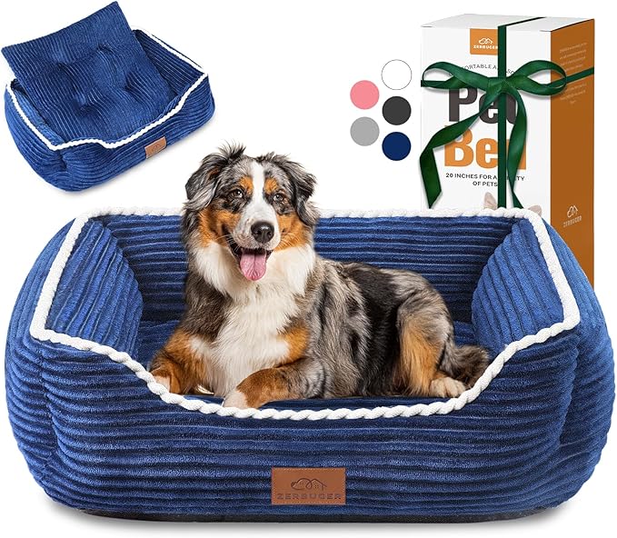 Large Rectangle Cat Dog Bed for Puppy Pets Indoor Outdoor Machine Washable Sleeping Sofa Non-Slip Bottom Breathable Soft Puppy Bed Durable Orthopedic Calming Pet Cuddler (Large, Blue)