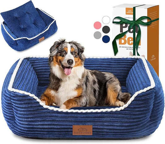 Large Rectangle Cat Dog Bed for Puppy Pets Indoor Outdoor Machine Washable Sleeping Sofa Non-Slip Bottom Breathable Soft Puppy Bed Durable Orthopedic Calming Pet Cuddler (Large, Blue)