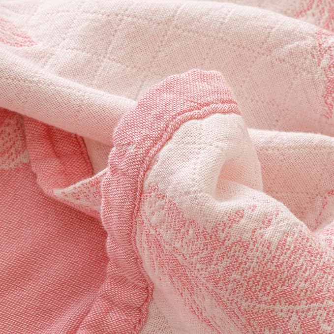 MEJU Feather Pink White Cute Modern Fashion All Season Blanket Throw for Bed Sofa Couch 100% Cotton 3 Layer Soft Warm Reversible Bedspread Throw Blanket Bed Coverlet Sheet Twin 60 in x 80 in