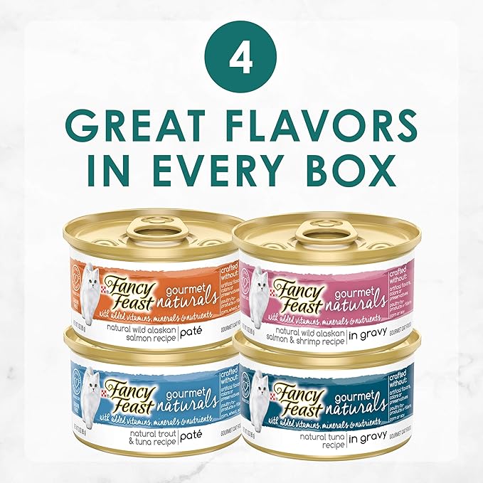 Purina Fancy Feast Wet Cat Food Variety Pack Gourmet Naturals Seafood - (Pack of 30) 3 oz. Cans