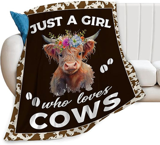 Highland Cow Blanket Cute Cow Print Plush Throw Blanket Super Soft Cozy Warm Fleece Just A Girl Who Loves Cows Bedding Blanket Gifts for Kids Girls Boys Women 50"X60"