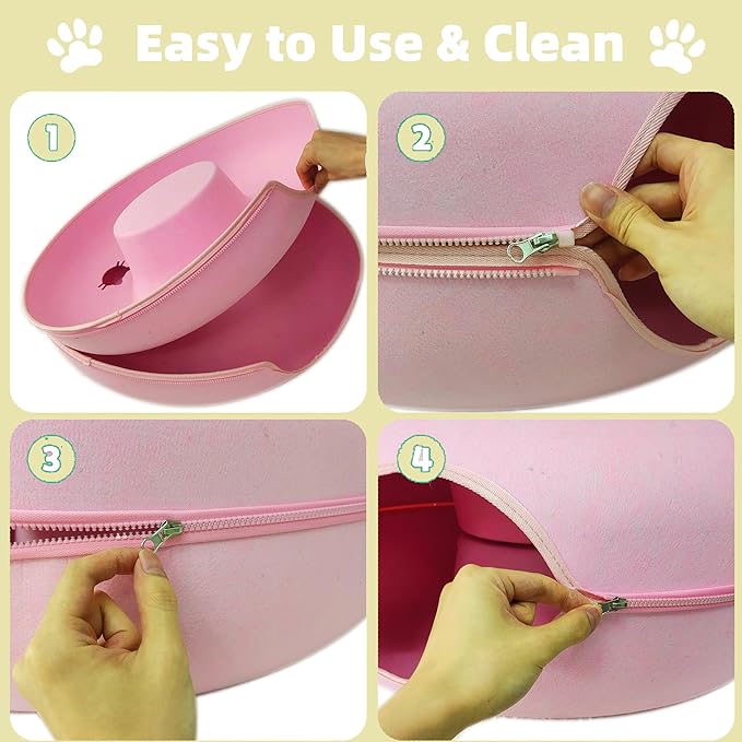 Donut Cat Tunnel Bed Peekaboo Cat Cave for Large Cats Up to 30 Lbs, Kitty Interactive Playing Tent House for Multiple Cats,Detachable,Scratch Resistant (Pink, Large - 24 Inch Diameter)