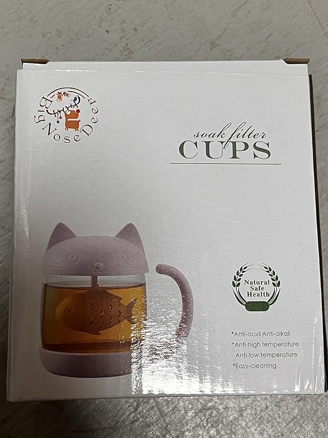 BigNoseDeer Cat Tea Cup Cute Mug Glass Pot with Fish Infuser for Loose Leaf Tea (White 8oz)