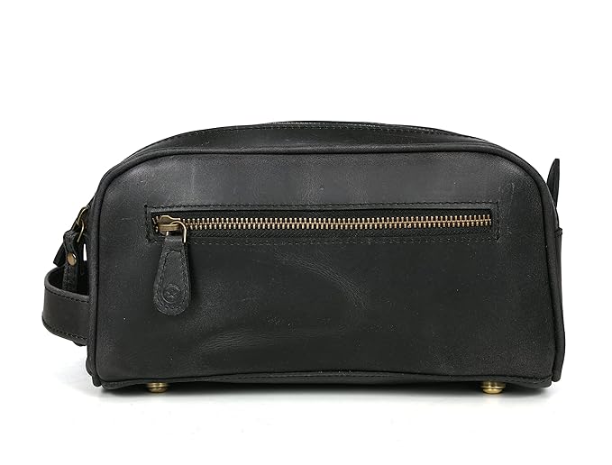 10" Premium Leather Toiletry Travel Pouch With Waterproof Lining Black Color | King-Size Handcrafted Vintage Dopp - Kit ~ Gift for Father's Day By Aaron Leather Goods