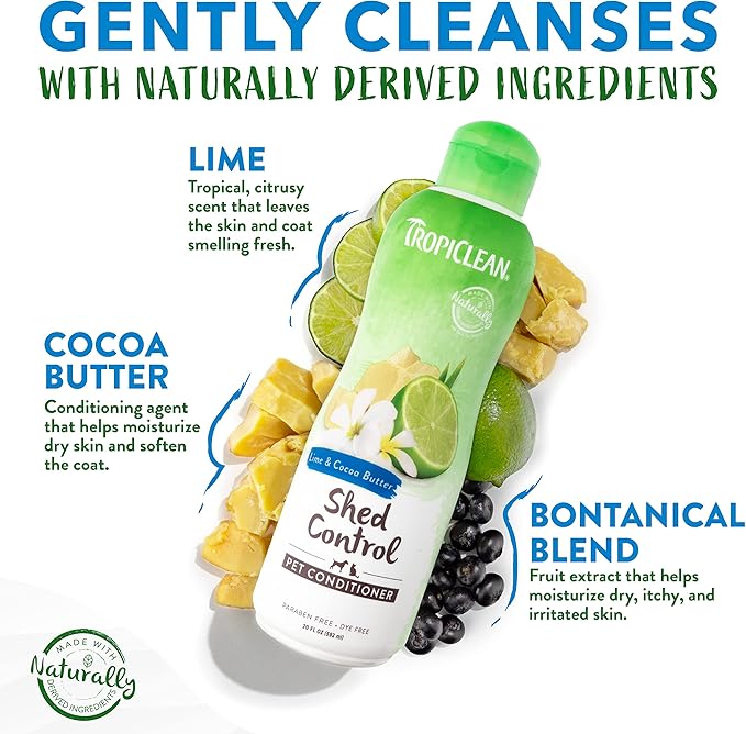TropiClean Deshedding Cat & Dog Conditioner, Puppy & Kitten Safe, Reduces & Softens Coat, Lime & Coconut Scent, Made in The USA, 1 Gallon