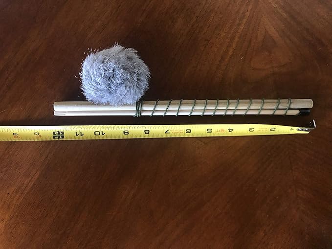 Natural Fur Pom Cat Wood Rod Teaser & Exerciser Wand for Cat & Kitten with Fluffy Fur Ball- Interactive Soft and Safe Feather-Like Real Fur Toy - Mouse Like Pelt Pom Assembled in The US