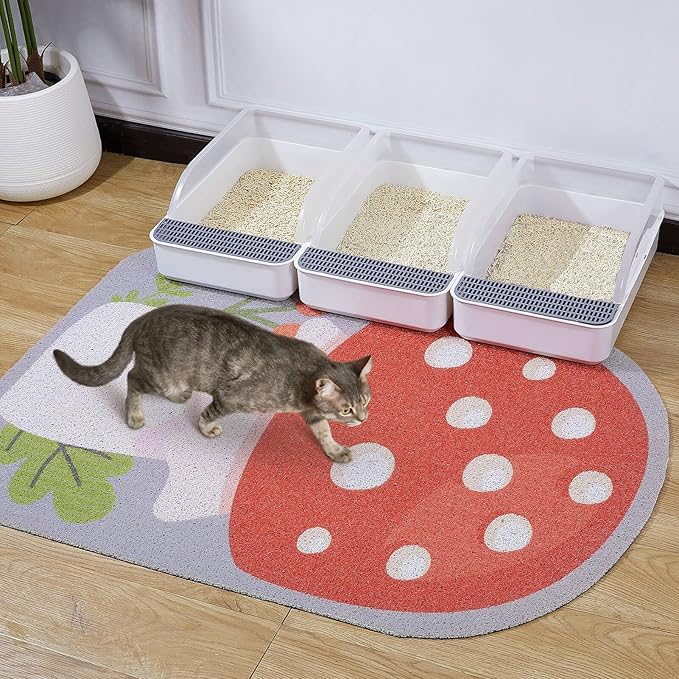 Bienbee Cat Litter Mat, 40 x30in Litter Mat Litter Trapping Mat Easy to Clean, Litter Box Mat with Bottom, Unique Graphic Design Cat Mats for Litter, Mushroom XL