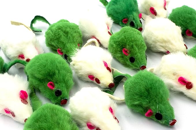 20 St Patrick's Day Irish Festive Holiday Cat Mice Toys with Catnip and Rattle Sound Made of Real Rabbit Fur Interactive Catch Play Mouse Toy for Cat, Pack of 20 Mice