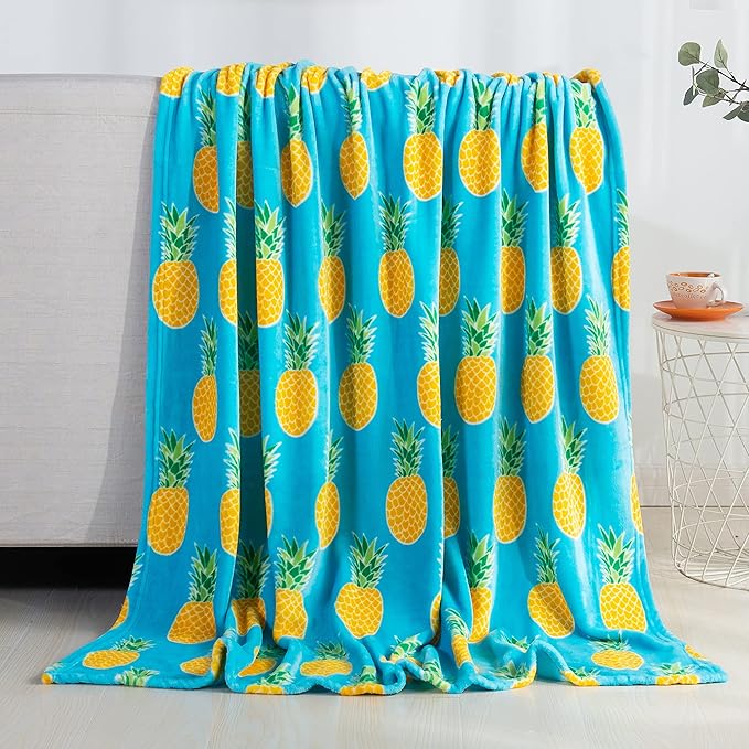 Elegant Comfort Luxury Velvet Super Soft Christmas Prints Fleece Blanket-Holiday Theme Home Décor Fuzzy Warm and Cozy Throws for Winter Bedding, Couch and Gift, 50 x 60 inch, Pineapple
