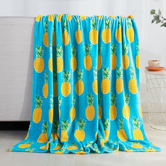 Elegant Comfort Luxury Velvet Super Soft Christmas Prints Fleece Blanket-Holiday Theme Home Décor Fuzzy Warm and Cozy Throws for Winter Bedding, Couch and Gift, 50 x 60 inch, Pineapple