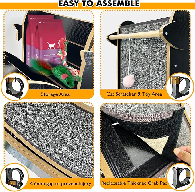 Upgraded 2 in 1 Cat Exercise Wheel，39.4" High Indoor Cat Running Wheel with Cat Scratcher, Cat Treadmill, TPE Silent Wheel, Wooden Cat Sport Exercise Wheel, Black