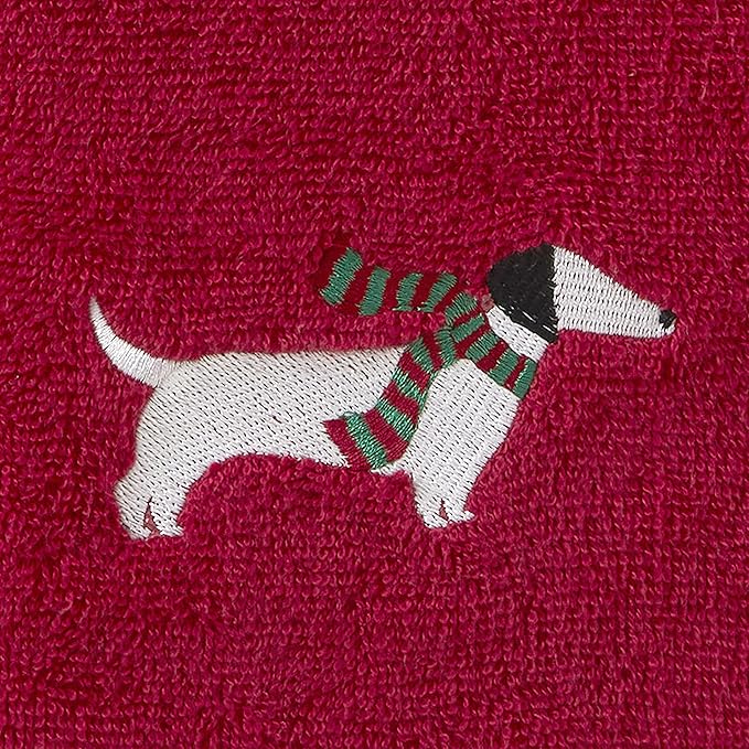 SKL Home Christmas/Winter Snow Many Dachshunds Hand Towel 2pc Set for Bath/Kitchen/Bar & Gift, Red/Gray