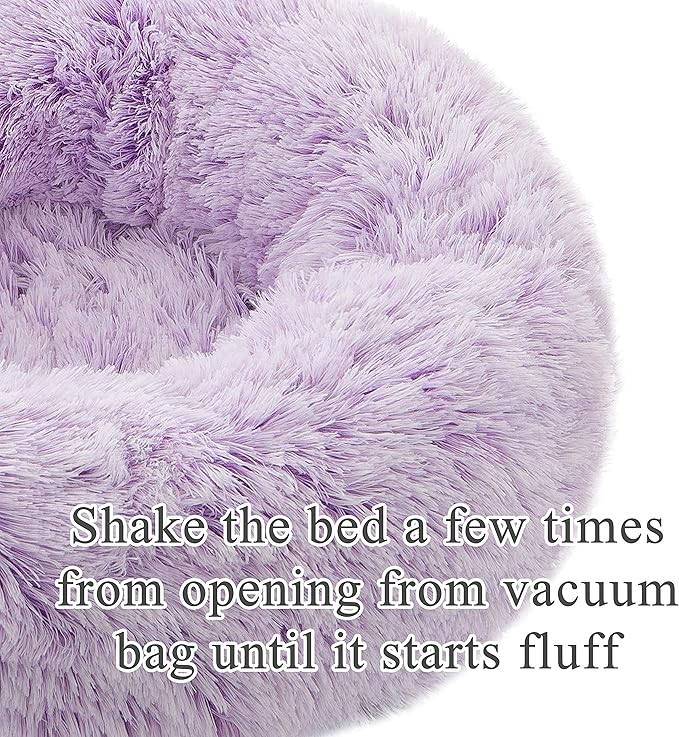 Calming Donut Dog Bed XL, Plush Round Cuddler Dog & Cat Bed, Anit-Anxiety Marshmellow Fluffy Faux Fur Cushion(32", Purple)