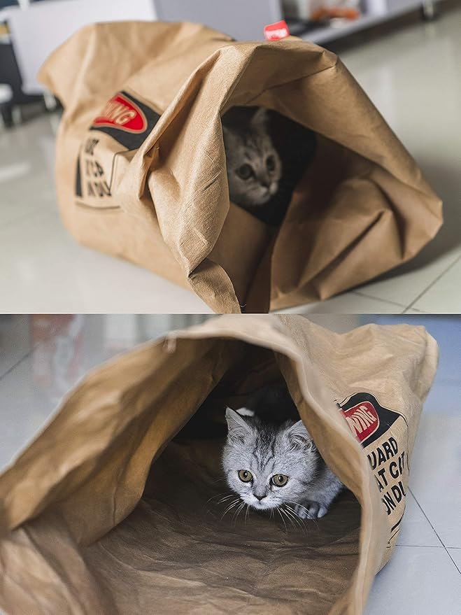 Crinkle Paper Cat Tunnel for Indoor Cats,Unbreakable Cat Cave Tunnel Toy,Cat Hideaway Tube Tunnel Toys,Rabbit Hideaway Bunny Hideout,Brown,1 Count(Pack of 1)