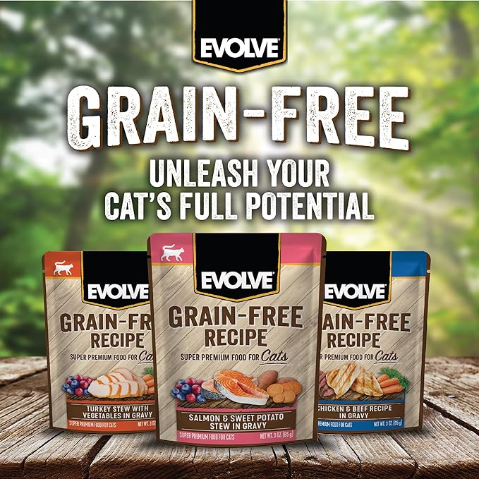 Evolve Grain Free Salmon & Sweet Potato Stew in Gravy Wet Cat Food | 3 oz - 24 pk