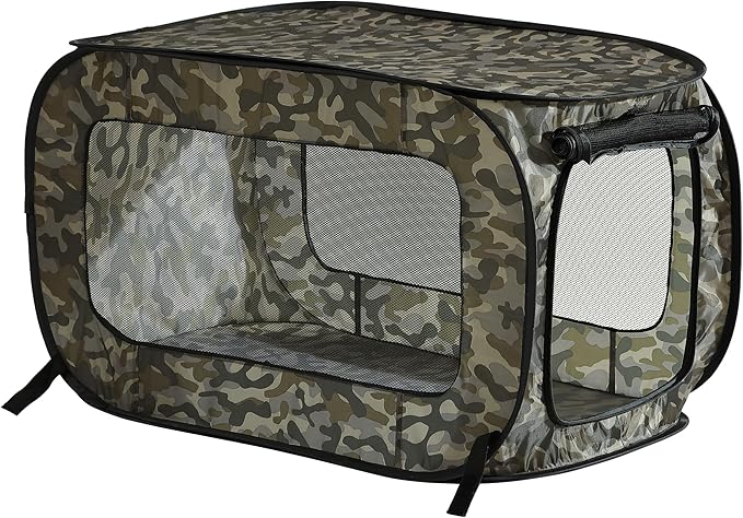 Beatrice Home Fashions Portable, Collapsible, Pop Up Kennel Travel Cat and Dog Crate, 40" L x 27" W x 27" H, Camo Green