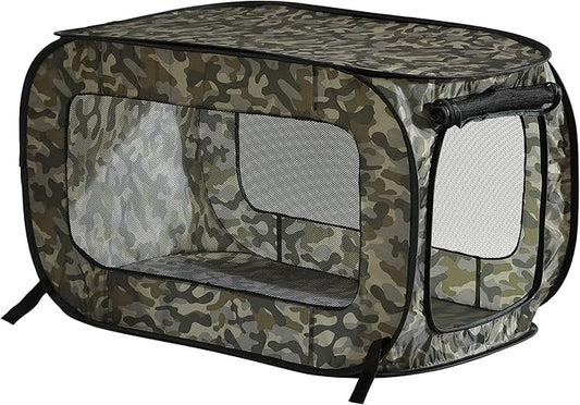 Beatrice Home Fashions Portable, Collapsible, Pop Up Kennel Travel Cat and Dog Crate, 32.5" L x 19.5" W x 19.5" H, Camo Green