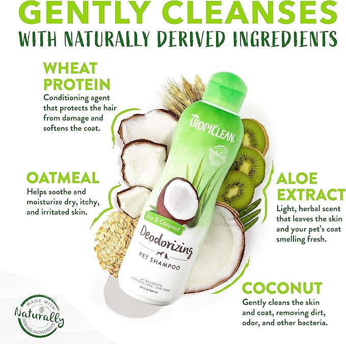 TropiClean Deodorizing Cat & Dog Shampoo for Smelly Dogs, Cats, Puppies, and Kittens, Powerful Odor Control, Coconut Scent, Made in the USA, 2.5 gallon