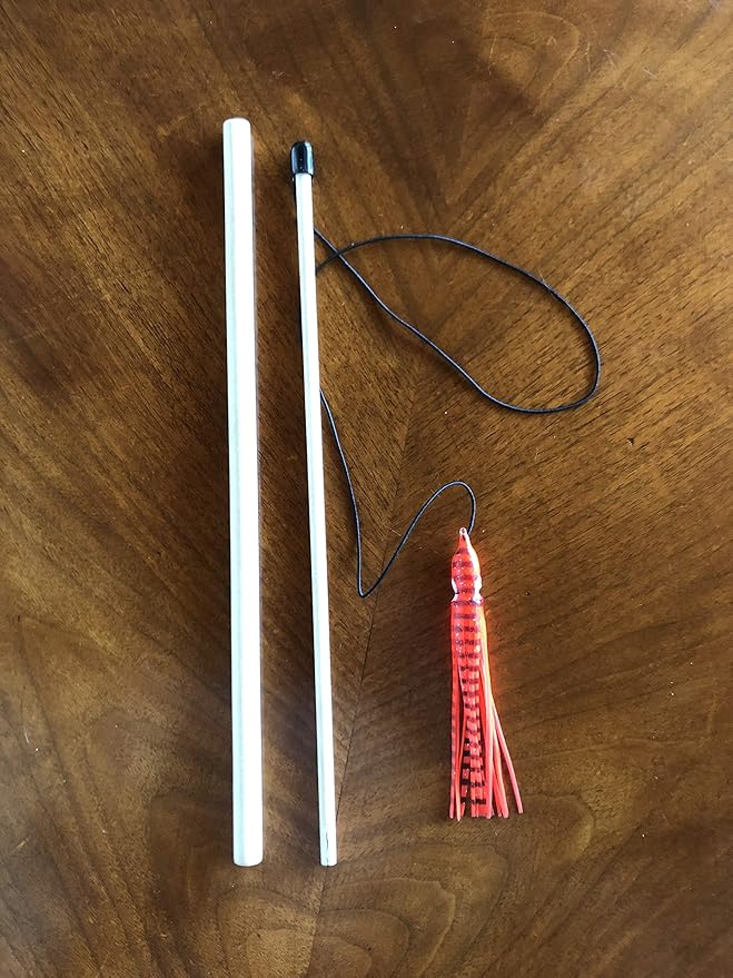 Dynamic Cat Toy | Orange with Black Stripes | Natural Birch Wood Rod Teaser and Exerciser for Cats and Kitten | Interactive Soft | Handcrafted in The USA