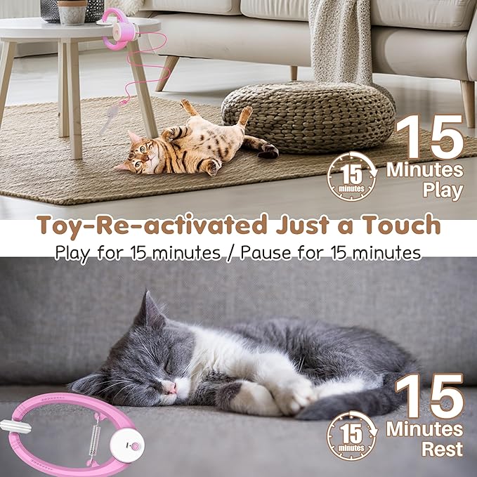Interactive Cat Feather Toys, Retractable Teaser Toy, Hanging Interactive Toys for Indoor Cats Kitten Play Chase Exercise, Automatic Kitten Mental Exercise Toys, with Three Mice Plush Toy