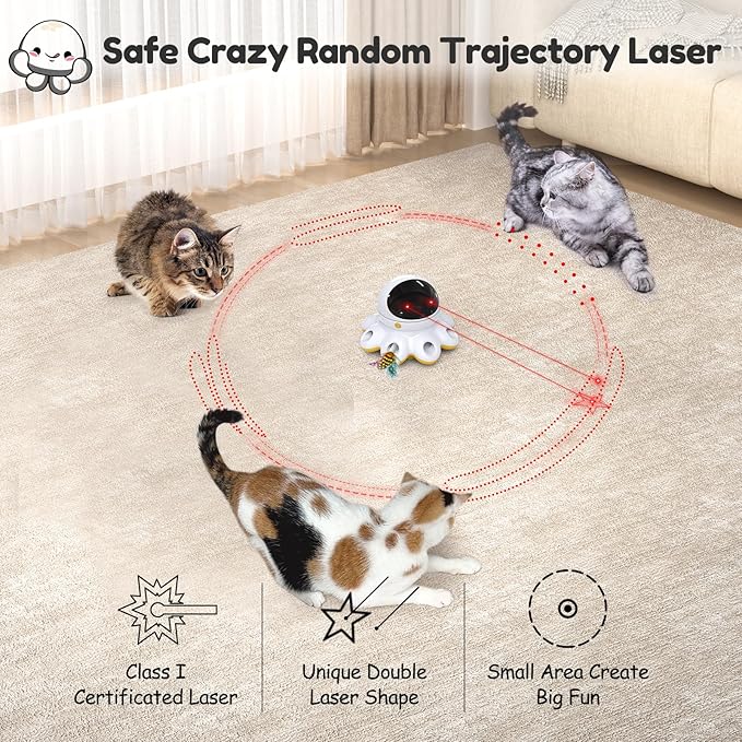ORSDA 2-in-1 Cat Toy, Interactive Cat Toys for Indoor Cats, Automatic Laser Pointer Cat Toy, 8 Holes Mice Whack A Mole Moving Feather, USB Rechargeable Electronic Kitten Toys